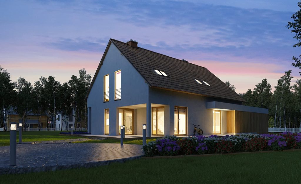 Einfamilienhaus in der Dämmerung